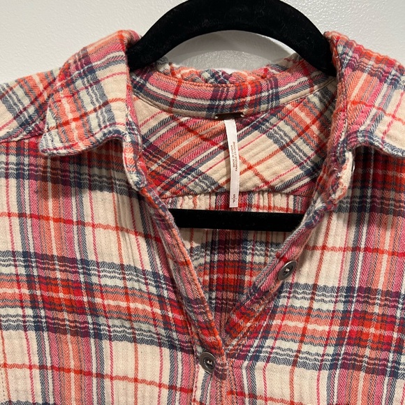 Free People Red Plaid Flannel Shirt - Picture 7 of 7